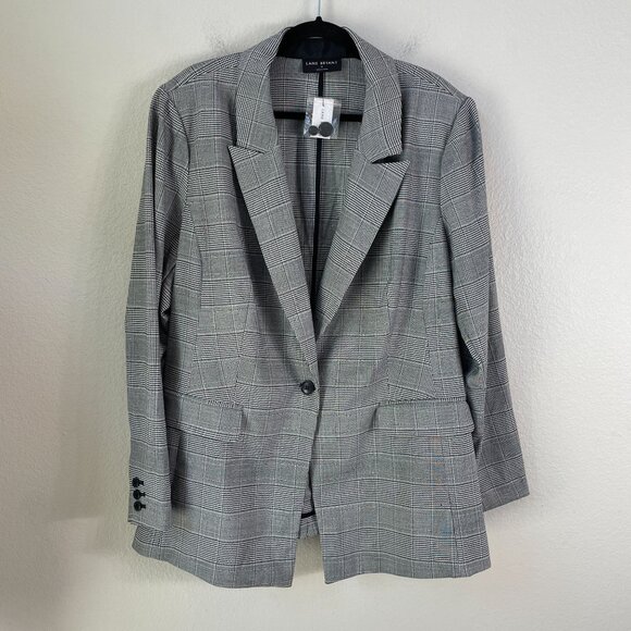 Lane Bryant Womens Plus 26 Gray Plaid Blazer Jacket One Buttons Unconstructed - Picture 1 of 8
